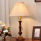 Handcrafted Wooden & Fabric Table Lamp | Classic Pull-Chain Bedside Desk Light