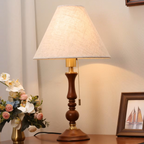 Handcrafted Wooden & Fabric Table Lamp | Classic Pull-Chain Bedside Desk Light